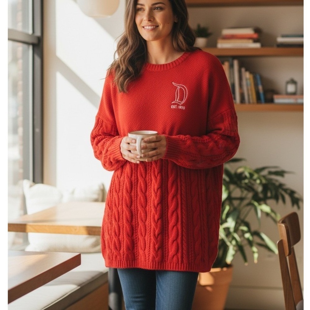 Disneyland Knit Logo Embroidered Crew Neck Sweater Red Women's Large